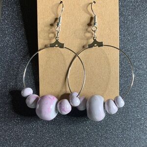 Elegant Pink Beaded Hoop Earrings